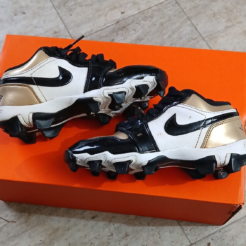 Nike Kids Black White Gold Cleats
